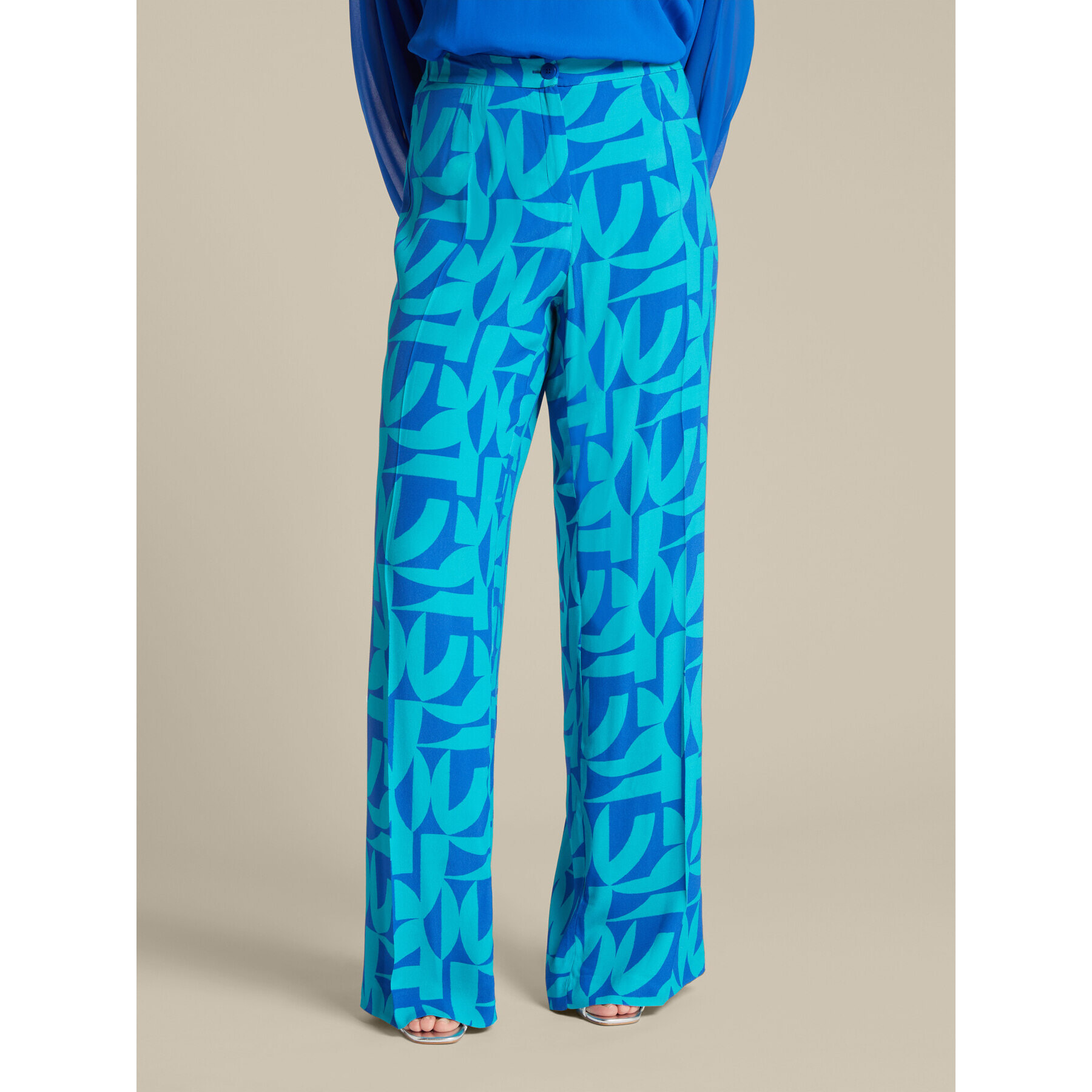 Elena Mirò - Pantalones estampados de viscosa ECOVERO™ - Light - blue