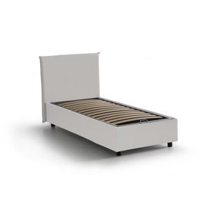 Letto singolo Cesidia, Letto contenitore con rivestimento in ecopelle, 100% Made in Italy, Apertura frontale, con materasso Cm 90x190 incluso, Bianco