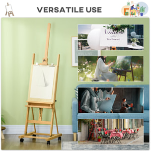 Caballete de Pintura Plegable, 238 cm, Caballete de Madera con Ruedas, Altura Ajustable, Bandeja, para Adultos, Artistas, Pintor, Estudiantes, Natural