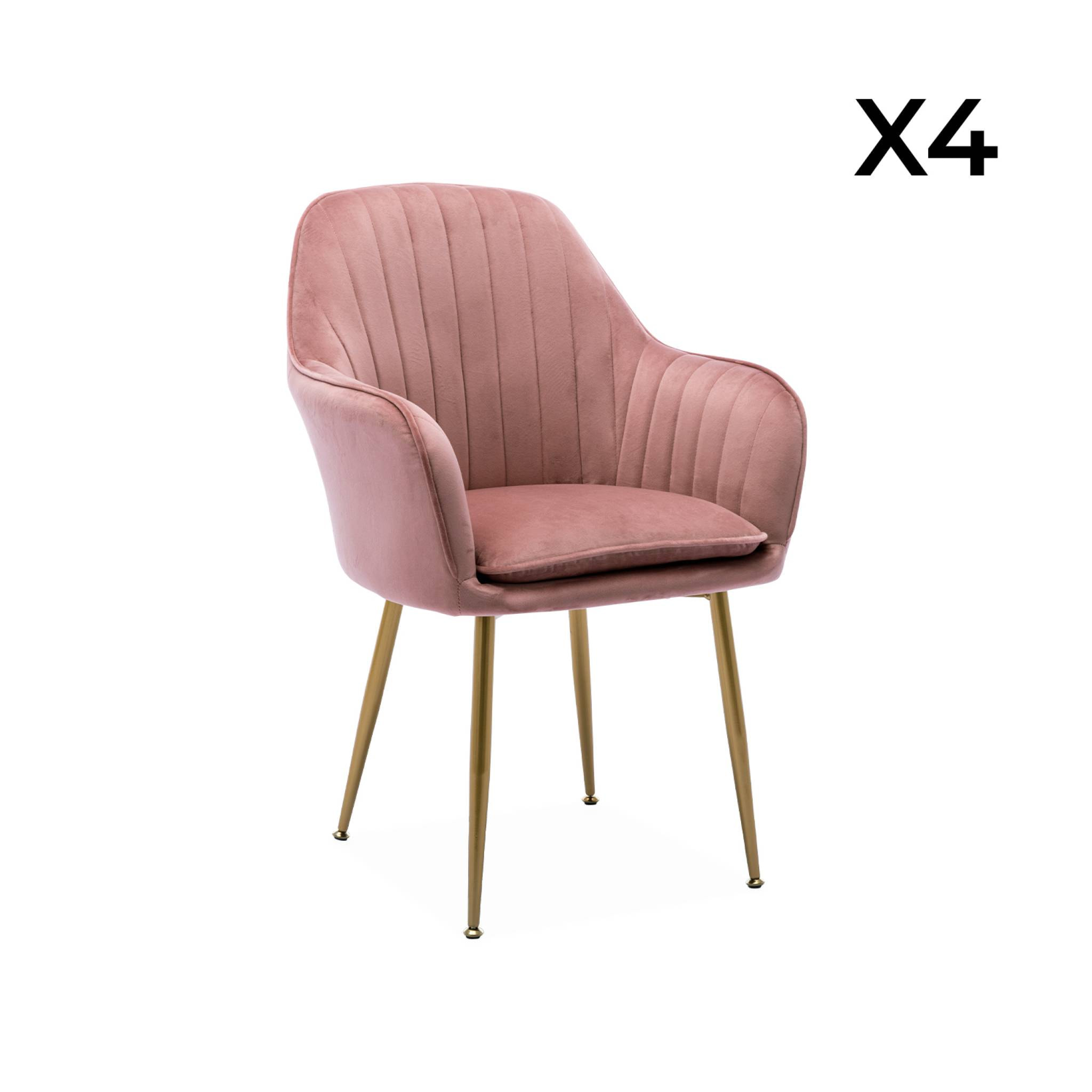 Lot de 4 fauteuils en velours vieux rose et pieds en métal noir. Shella L 57 x P 59 x H 84.5