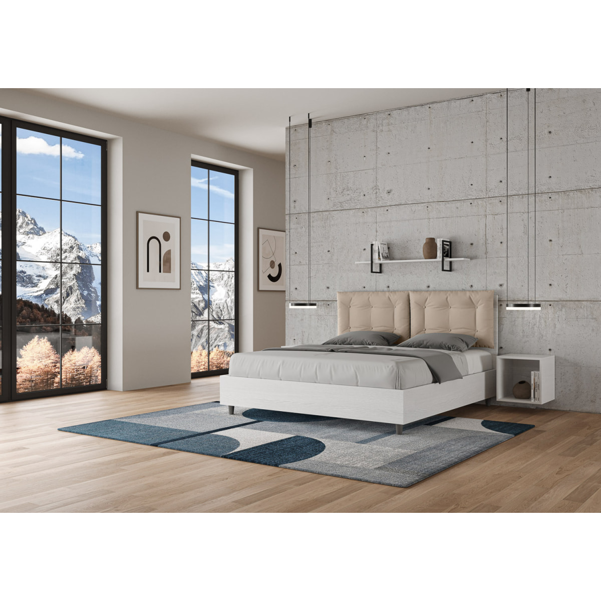 Cama sin somier 160x190 con cojines cuero sintético gris paloma Egos Annalisa