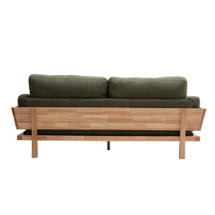 Canapé scandinave déhoussable 3 places en tissu kaki et bois clair KYO