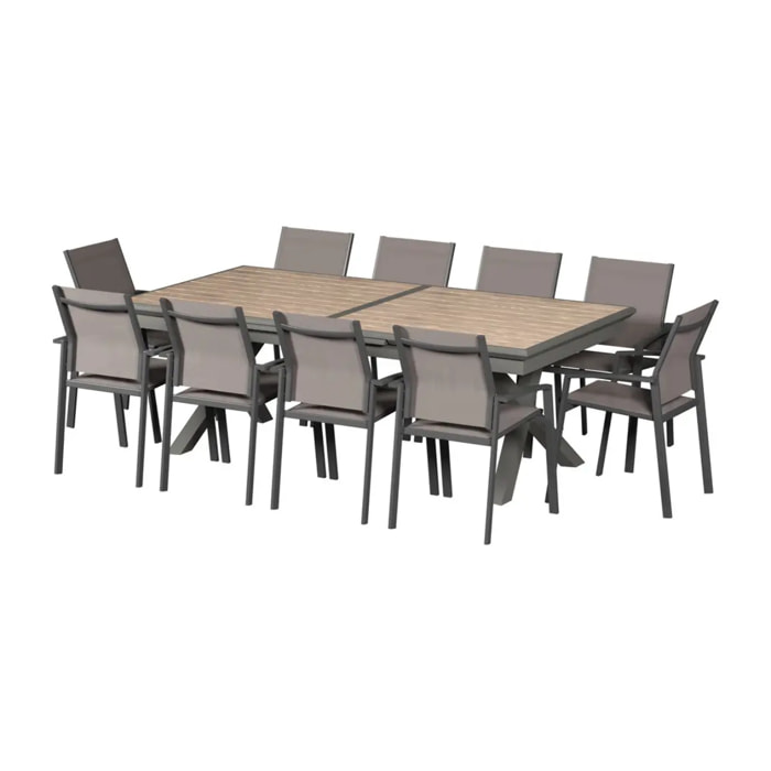 Table de jardin extensible "Axiome" effet bois honey & praline 12 places en aluminium traité époxy