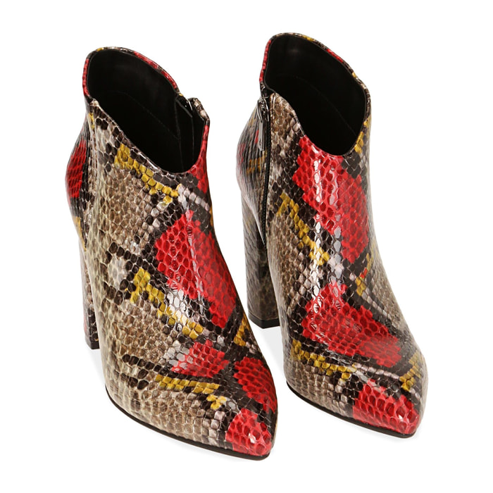 Ankle boots rossi stampa pitone, tacco 9 cm