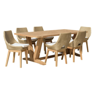 KALLY - Ensemble de jardin (table et chaises) en bois teck recyclé et rotin synth. 6 pers