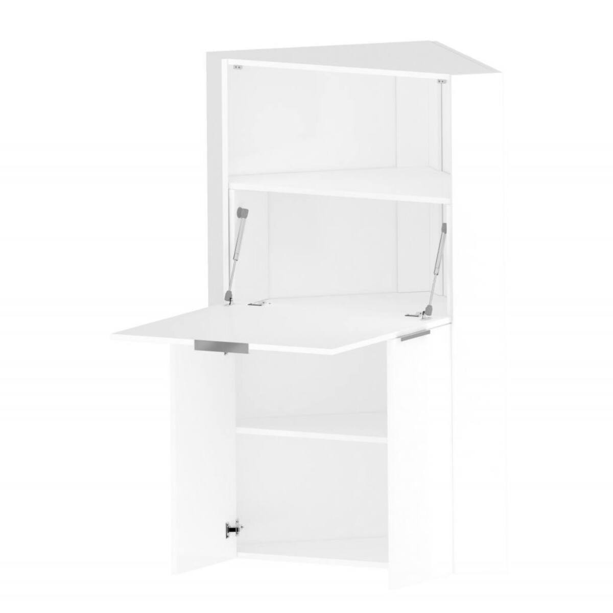 Scrivania Akiro, Mobile multiuso con scaffali e piano da lavoro, Tavolo multiuso per ufficio, Scrivania salvaspazio multiposizione, 100% Made in Italy, cm 70x57h140, Bianco lucido