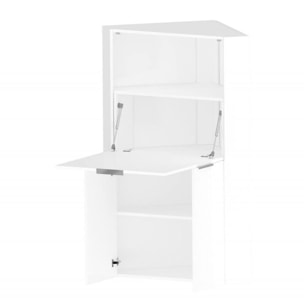 Scrivania Akiro, Mobile multiuso con scaffali e piano da lavoro, Tavolo multiuso per ufficio, Scrivania salvaspazio multiposizione, 100% Made in Italy, cm 70x57h140, Bianco lucido