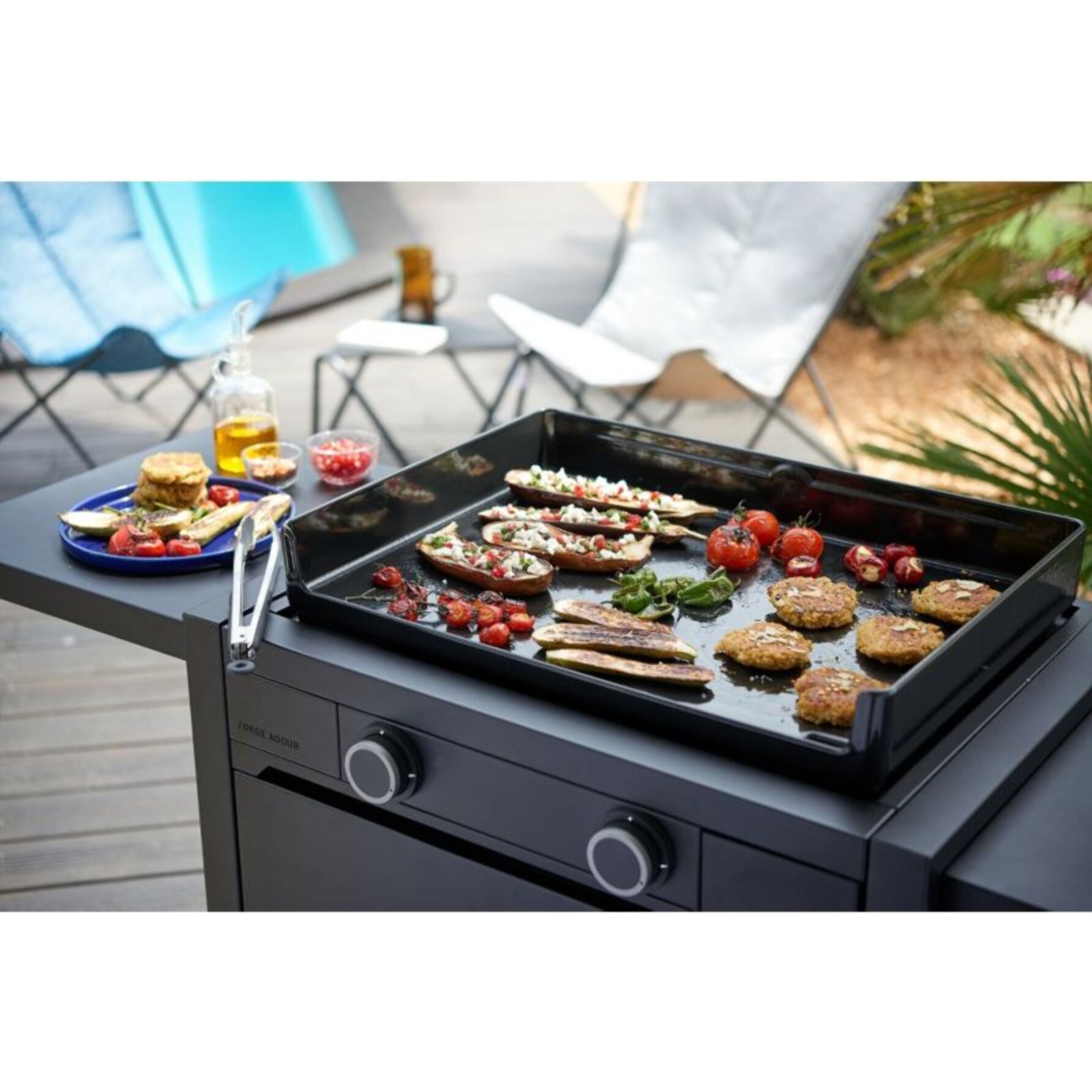Plancha gaz FORGE ADOUR modern G 60 A N noir 2 brûleurs à poser, 60.5x42 cm
