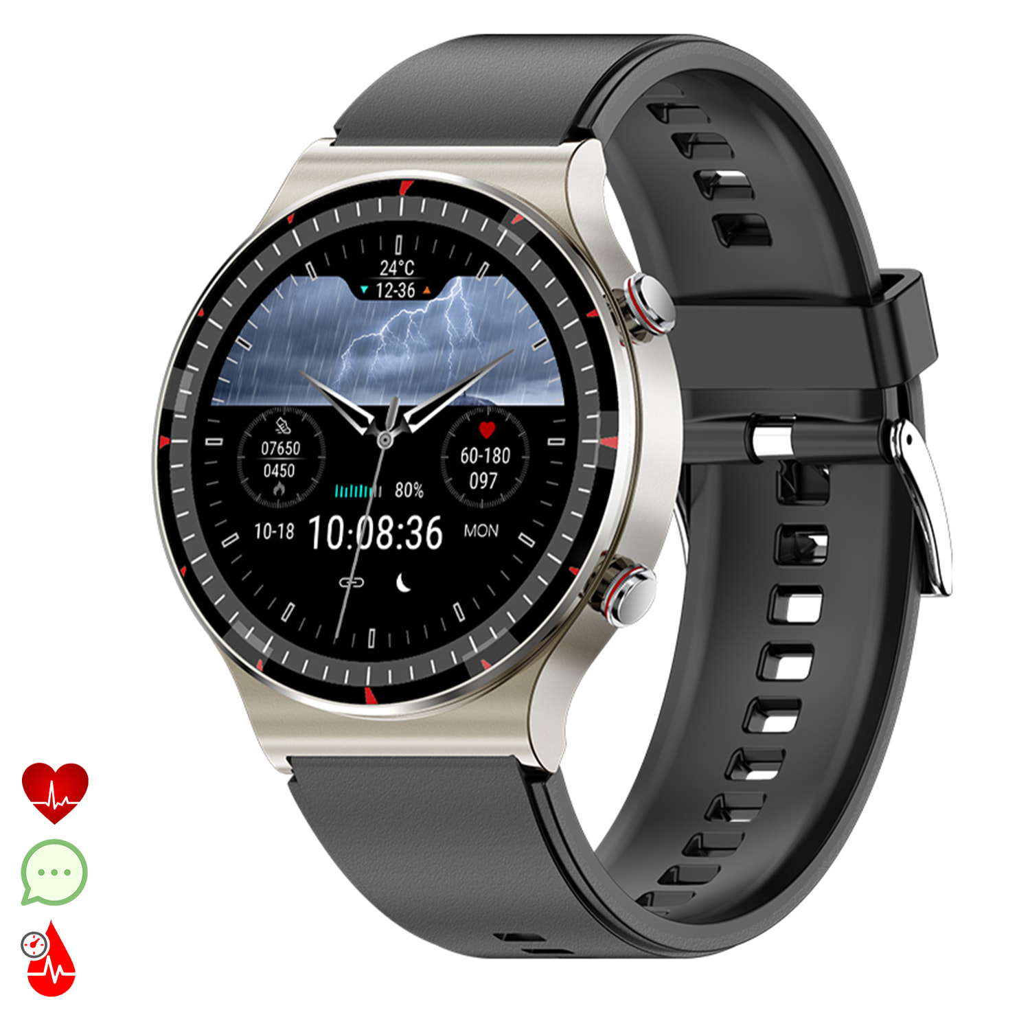 Smartwatch G08 con ECG di grado medico. Misuratore di ossigeno nel sangue, apnea notturna. 10 modalità sportive.