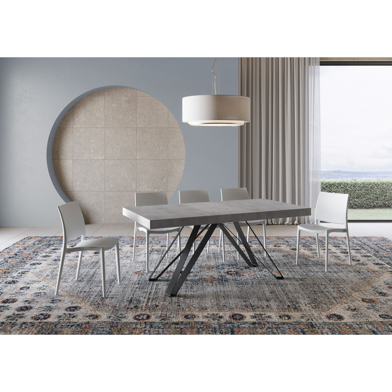 Mesa extensible 90x200/460 cm Terium cemento patas antracita