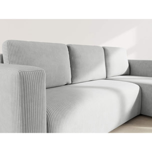 Canopy - canapé d'angle réversible 4 places convertible avec coffre en velours côtelé - Gris clair