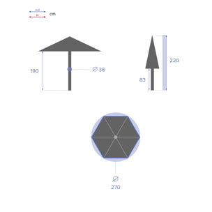 Parasol droit rond inclinable "Soya" blé 2,7m