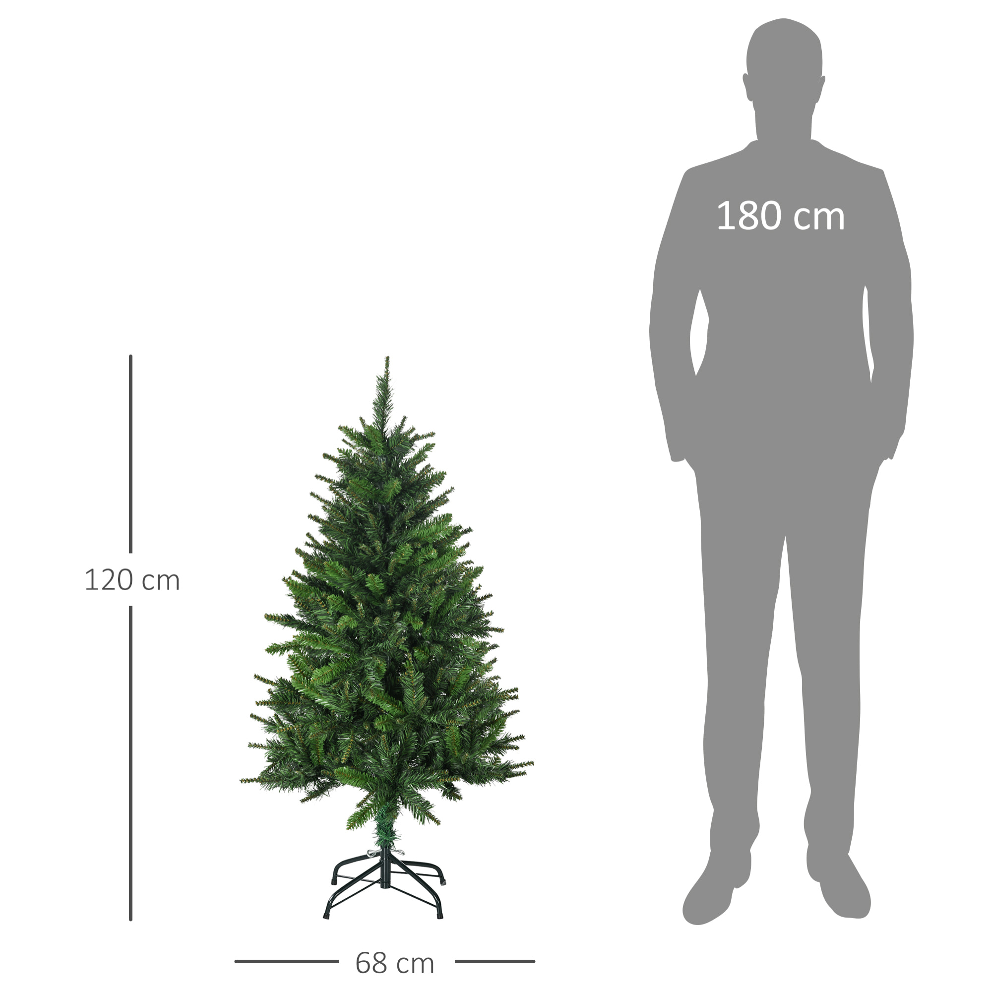 Sapin de Noël artificiel avec 310 branches, support en acier, arbre de Noël artificiel avec socle pliable en acier, hauteur 120 cm, vert