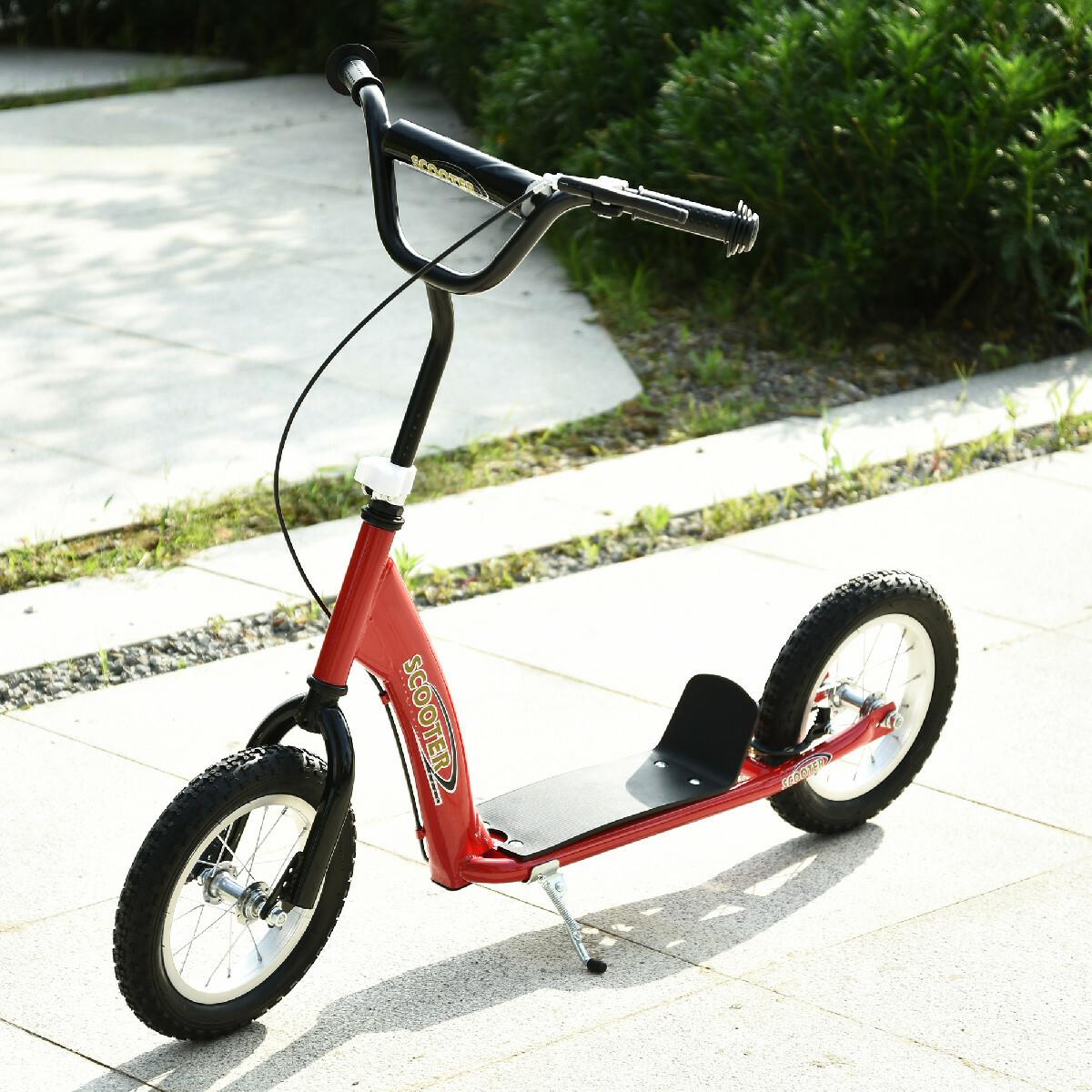 Trottinette patinette enfants à partir de 5 ans grandes roues guidon réglable poignée frein et béquille acier rouge