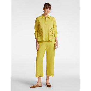 Elena Mirò - Pantaloni cropped ricamati in lino - Giallo