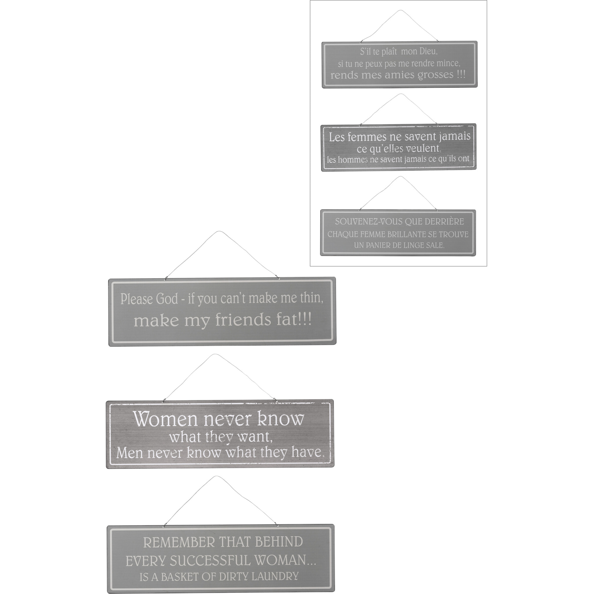 J-Line pancarte Anglais/Francais - métal - gris/blanc - 3 pcs