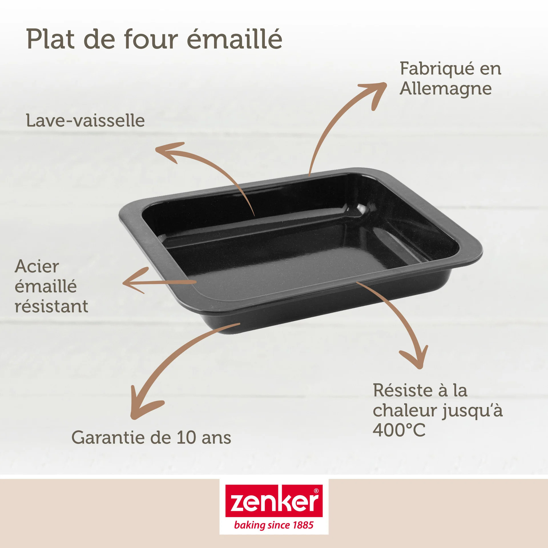 Lot de 2 plats four 33/33 cm en acier émaillé avec 2 ustensiles Zenker Special cooking