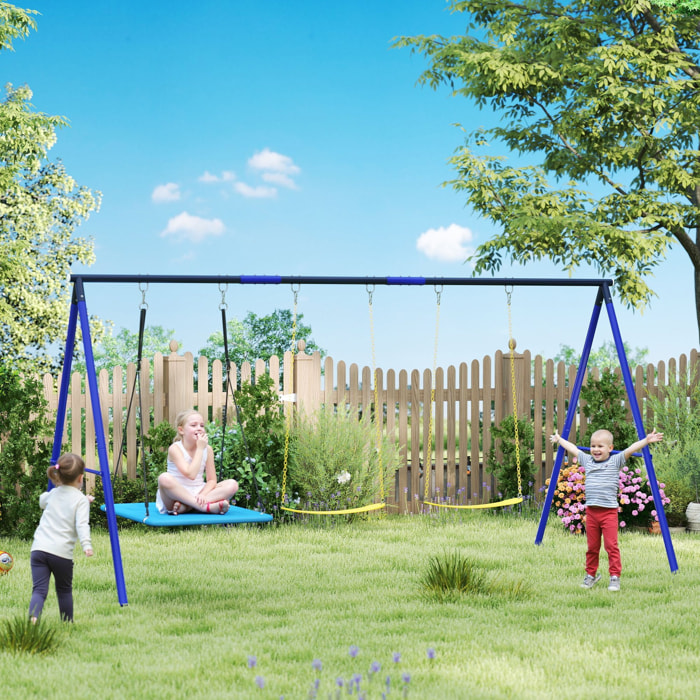 Columpios para Niños de +3 Años Columpios Jardín Exterior con 2 Columpios Simples y 1 Columpio Plataforma Carga 120 kg para Terraza Patio 365x180x184 cm Multicolor