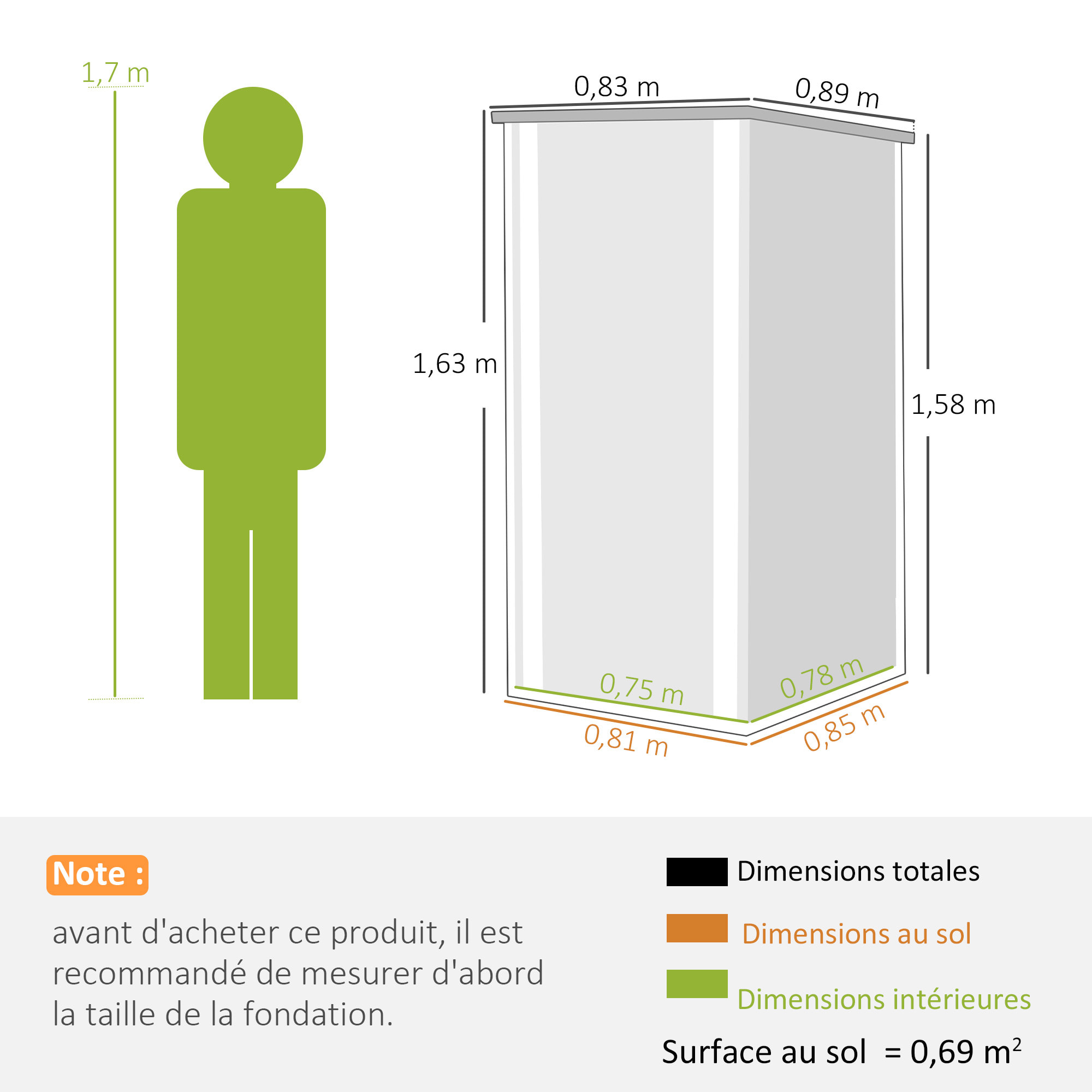 Abri de jardin 0,69 m² - cabanon porte verrouillable - tôle d'acier ondulé gris anthracite