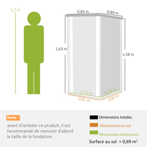 Abri de jardin 0,69 m² - cabanon porte verrouillable - tôle d'acier ondulé gris anthracite