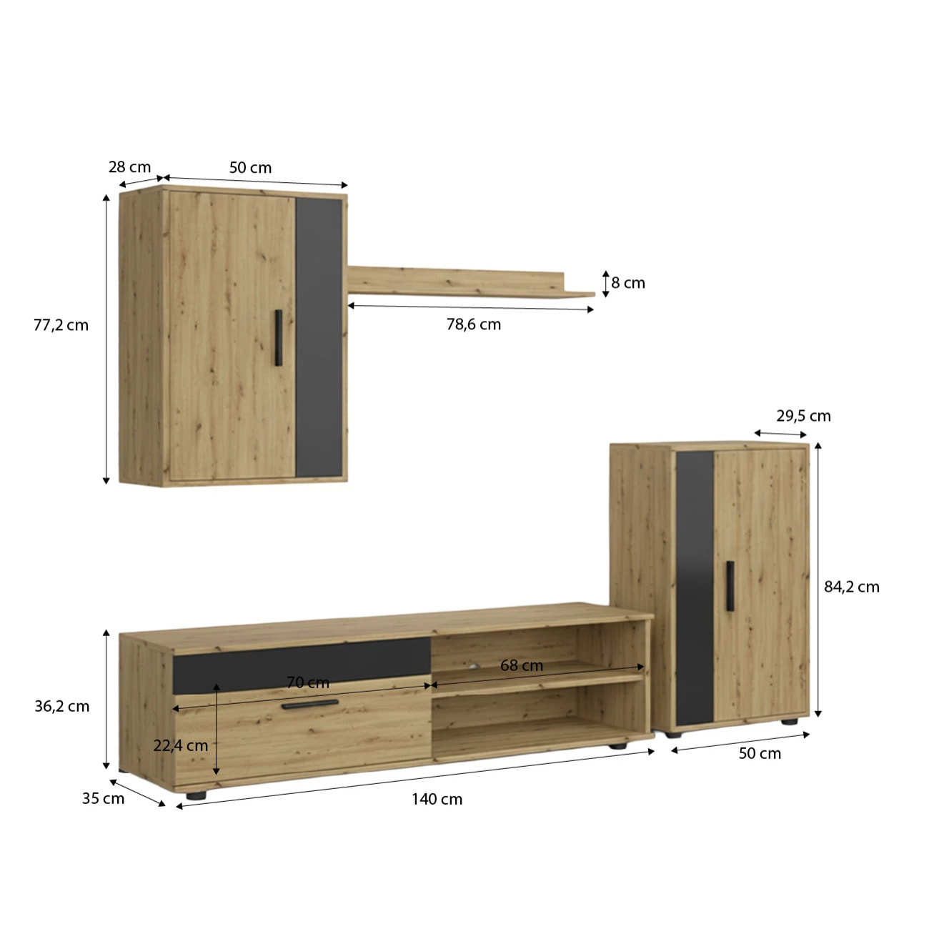 Mueble de salón modular Lunet en aplino negro 190 cm Alpino - Negro