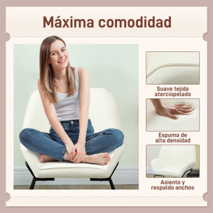 Butaca de Salón Moderna Sillón Lectura con Asiento Ancho y Acolchado Tapizado en Terciopelo Patas de Metal Sillón para Salón Sala de Estar Dormitorio Crema