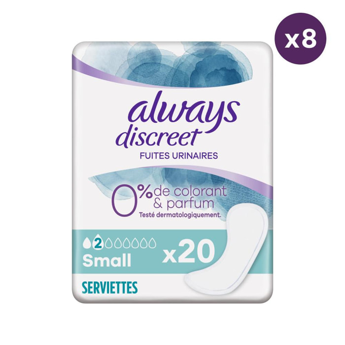 8x20 Serviettes pour Fuite Urinaires Always Discreet 0% Small