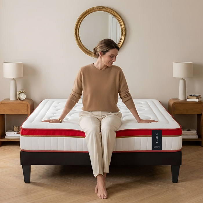 Ensemble Matelas Suprême & Sommier Kit Tissu, Mémoire de Forme & Mousse Haute Densité, 24 cm, Soutien Ferme