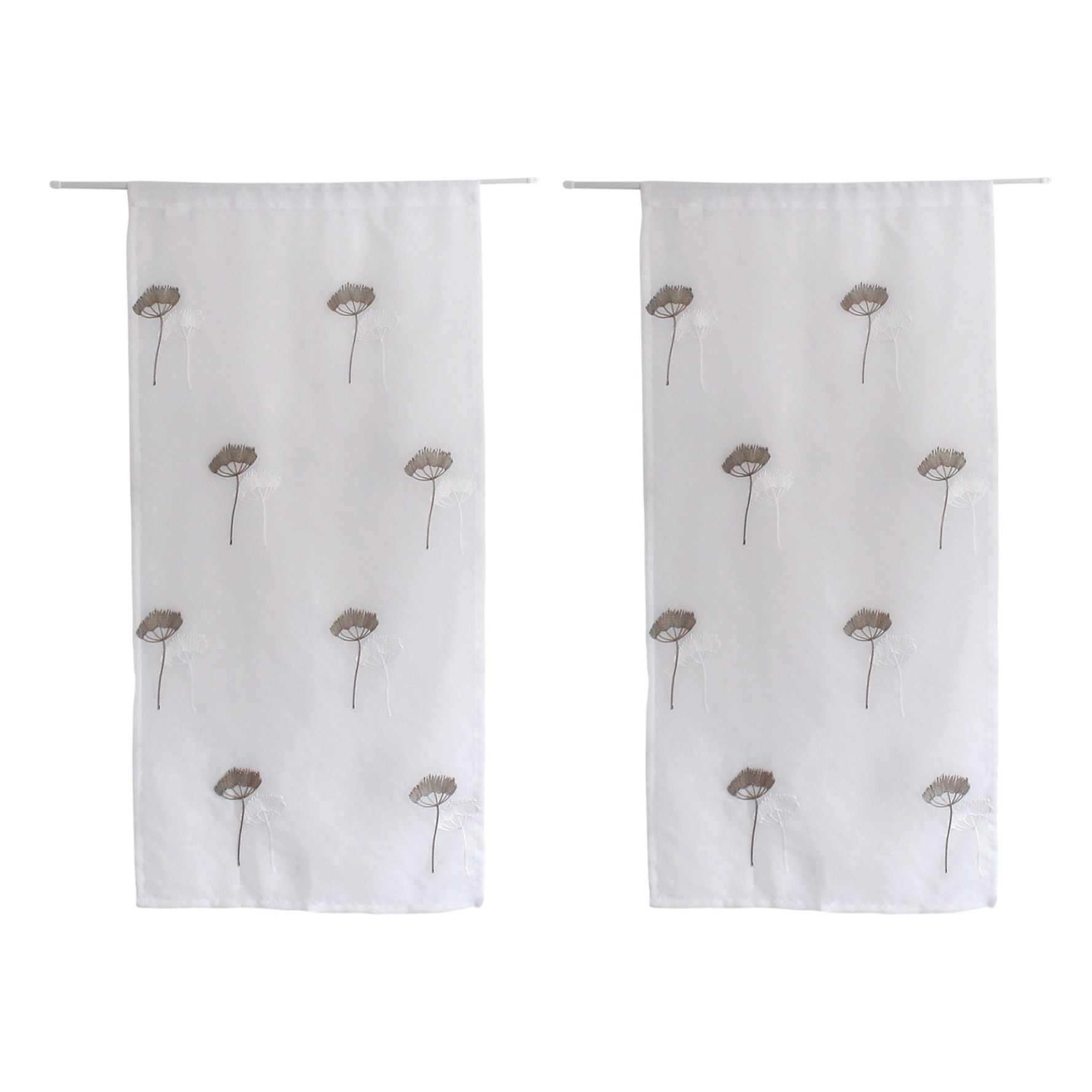 Paire de petits voilages brodés de fleurs - Gris Galet