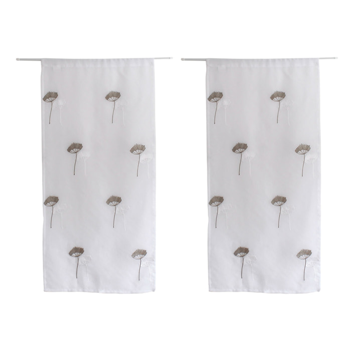 Paire de petits voilages brodés de fleurs - Gris Galet
