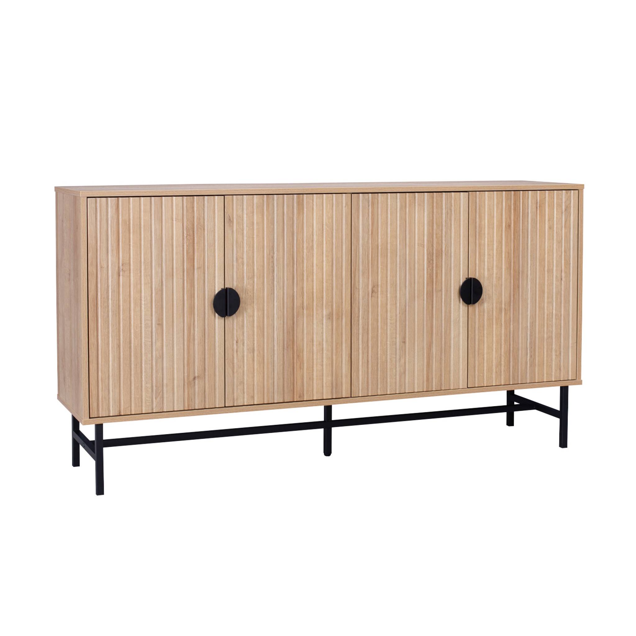 Buffet de rangement effet chêne. Bazalt. quatre portes. deux étagères. buffet haut. vaisselier. L 157.5 x l 39 x H 83cm