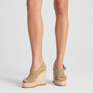 Sandalia Betina cuña de yute con doble plataforma en serraje y piso de cuero