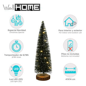 árbol navideño con 20 luces led blancas cálidas y temporizador - 14x14x41cm