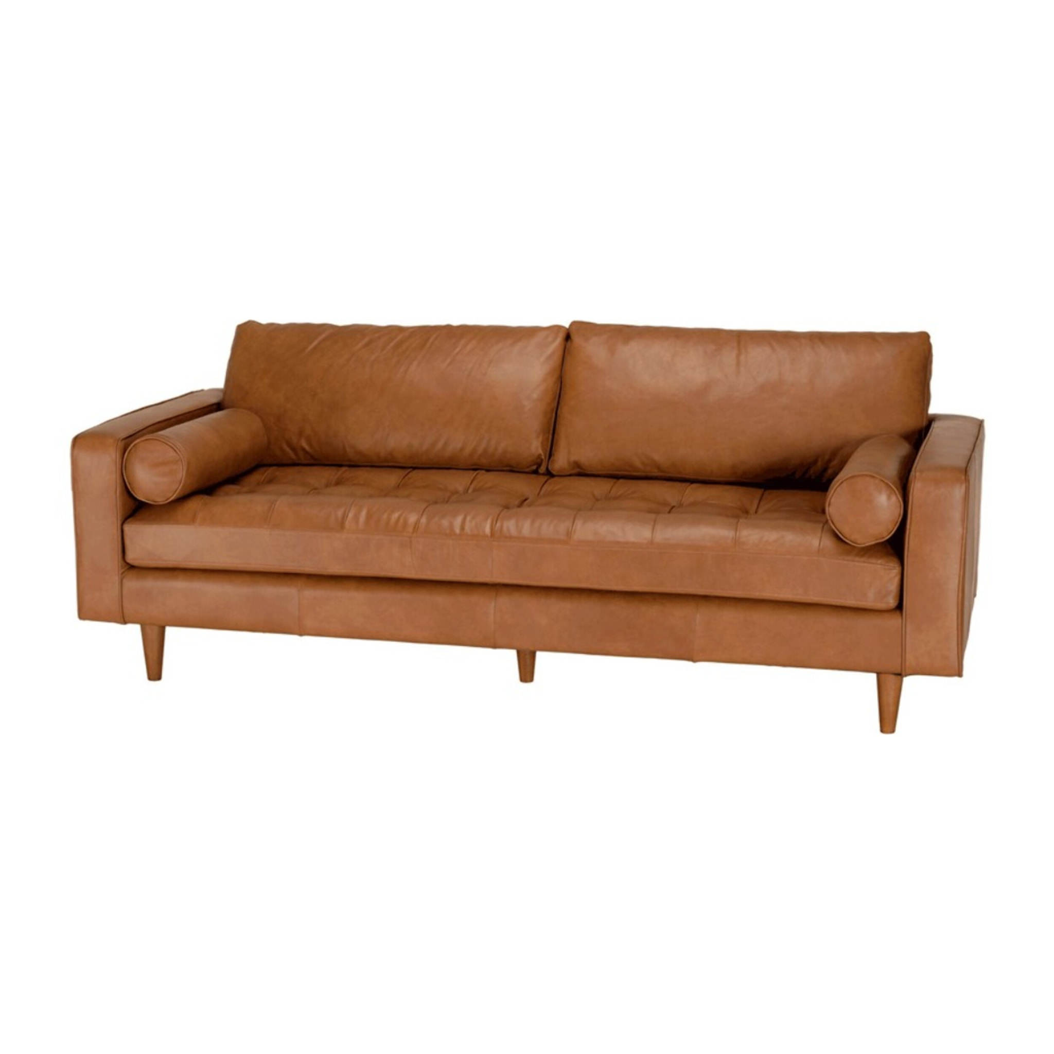 PIERRE - Canapé 3 places cuir couleur caramel assise capitonnée