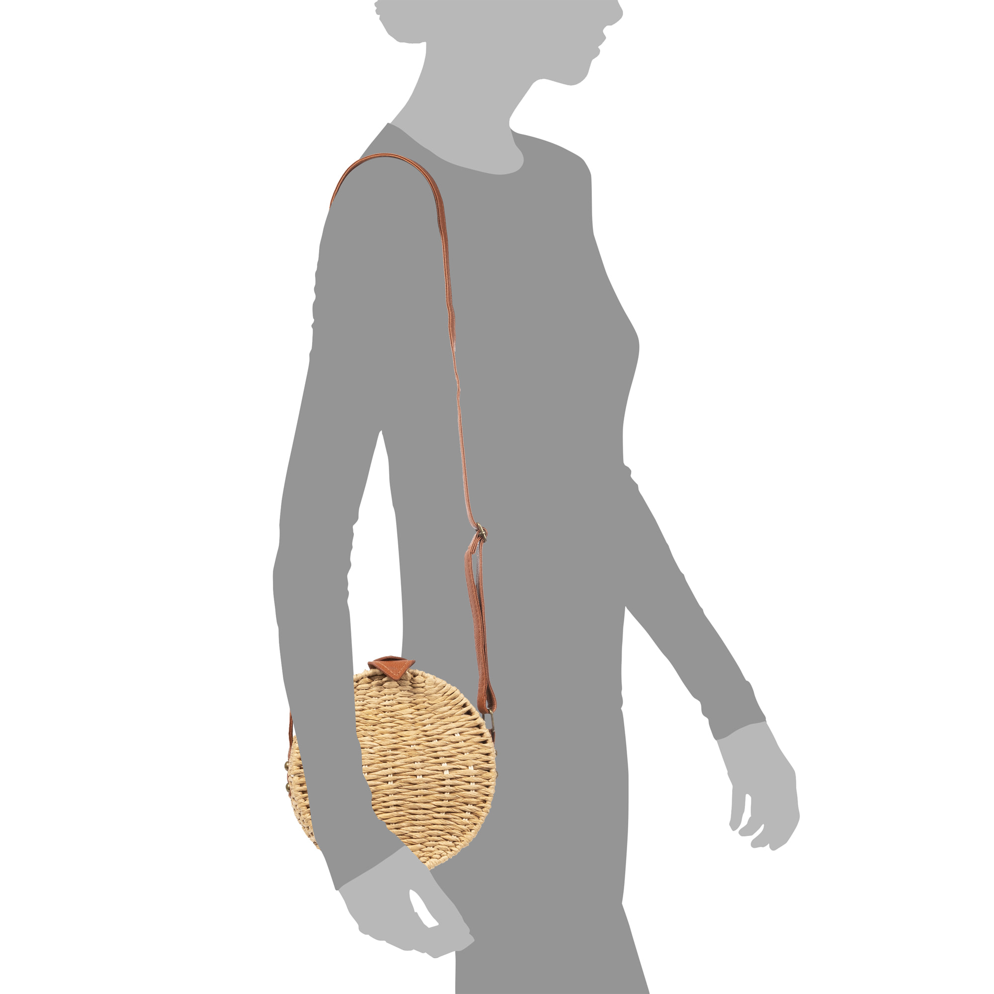 IRIA QUINTANA Borsa a tracolla da donna Cuneo. Tessuto Paglia Pelle Sintetica PU 18x4x18 Cm. Beige