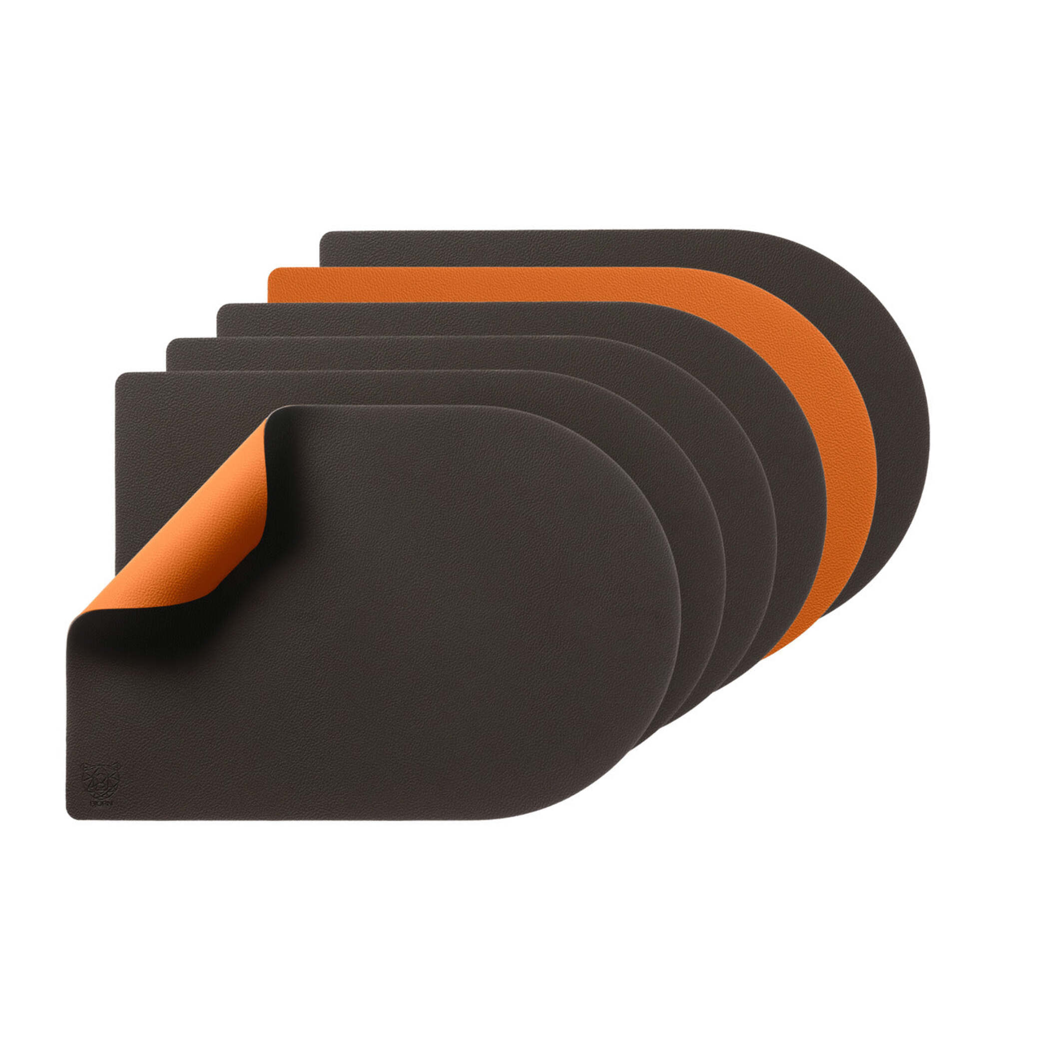 Set de table rectangovale réversible - 6 pièces - Cuir recyclé orange et chocolat