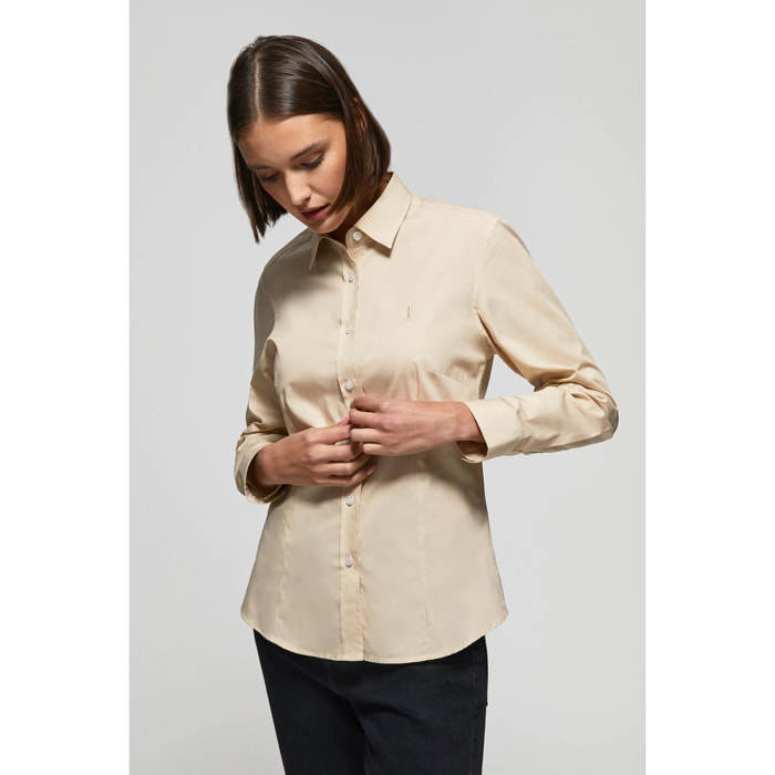 Camicia in popeline Slim Fit beige con ricamo Rigby Go