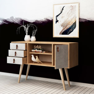 Consola,100% tablero de aglomerado rechapado en melamina, color roble_x000D_
blanco