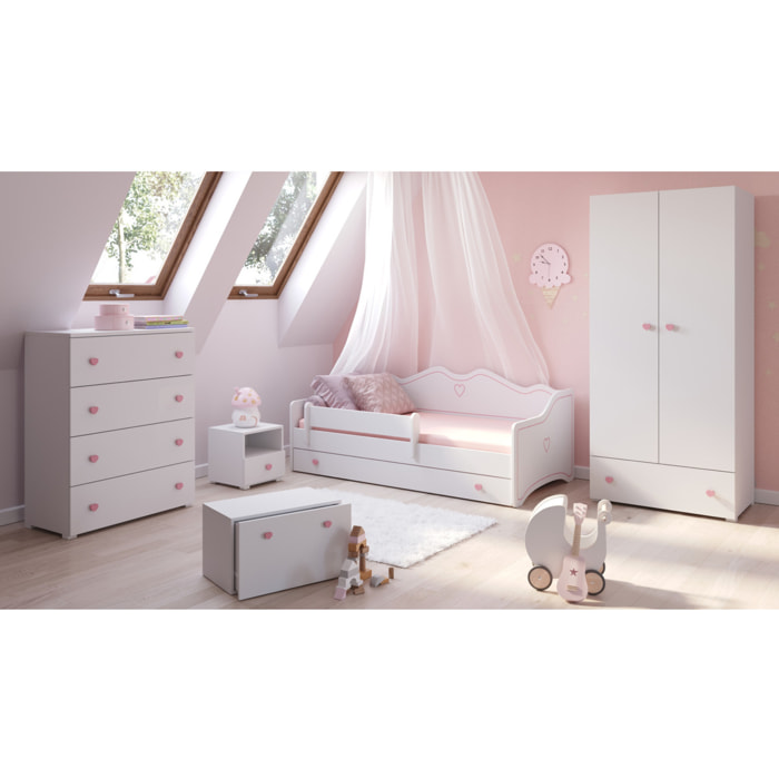 Comodino per cameretta Emi bianco con maniglia a cuore rosa