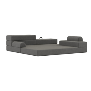 Astral - Canapé 3 places convertible en velours texturé - Gris