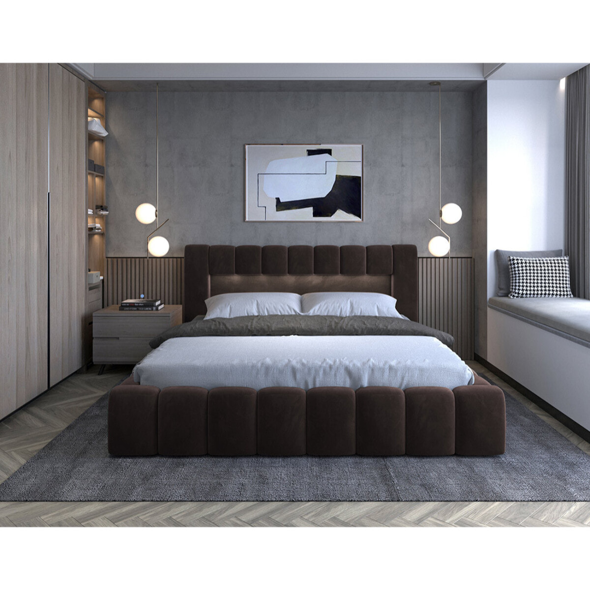 Cleo - lit coffre avec led - 180x200 cm - sommier inclus - en velours - Marron