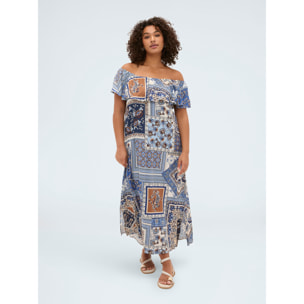 Fiorella Rubino - Vestito lungo off-shoulder con stampa - Blu