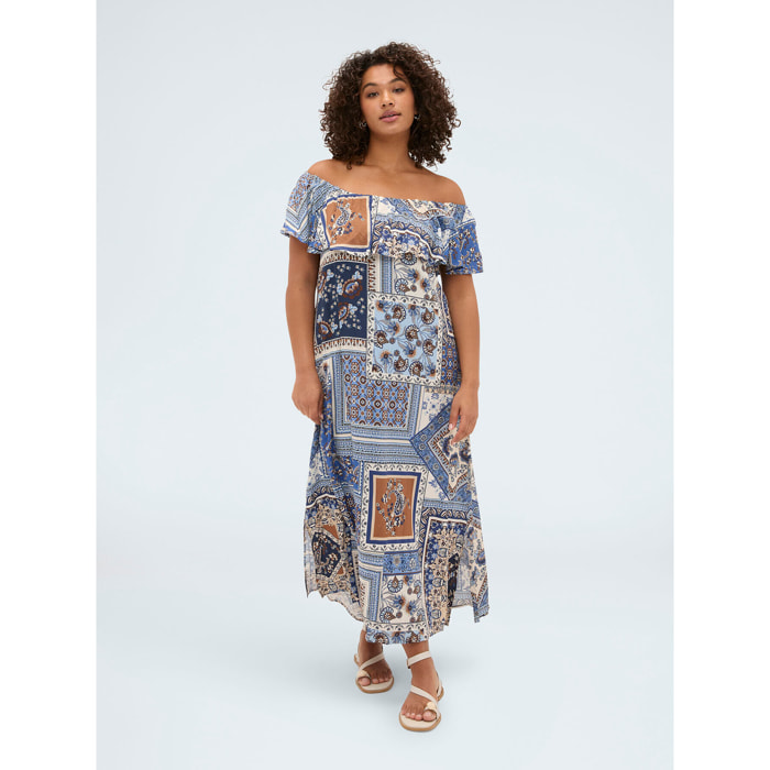 Fiorella Rubino - Vestito lungo off-shoulder con stampa - Blu