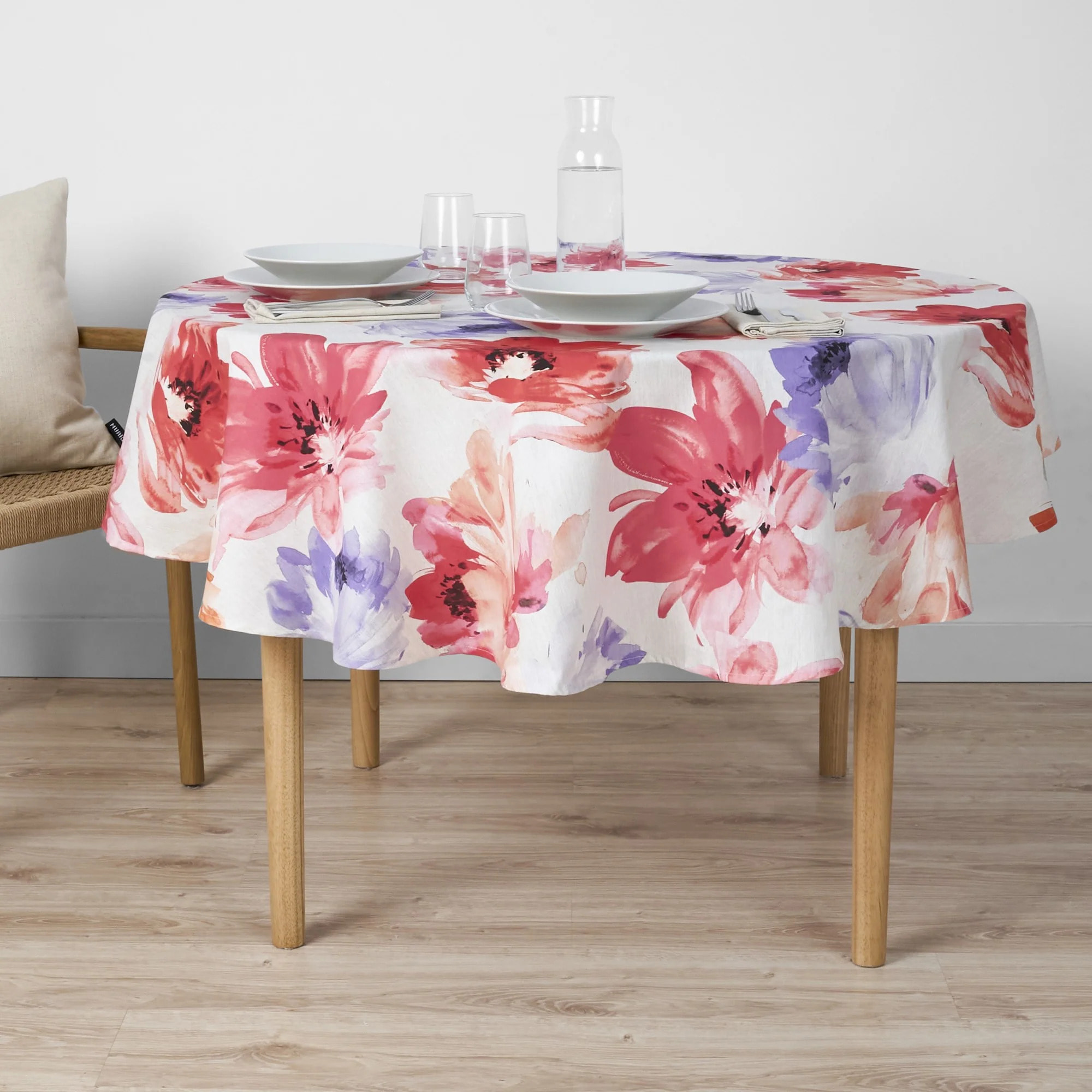 Nappe ronde anti-taches Big Flowers 7 Fucsia