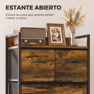 Mueble Organizador Cajonera de Tela con Cajones Plegables Estante Abierto y Marco de Acero Estilo Industrial para Salón Recibidor Dormitorio 60x29x85 cm Marrón Rústico