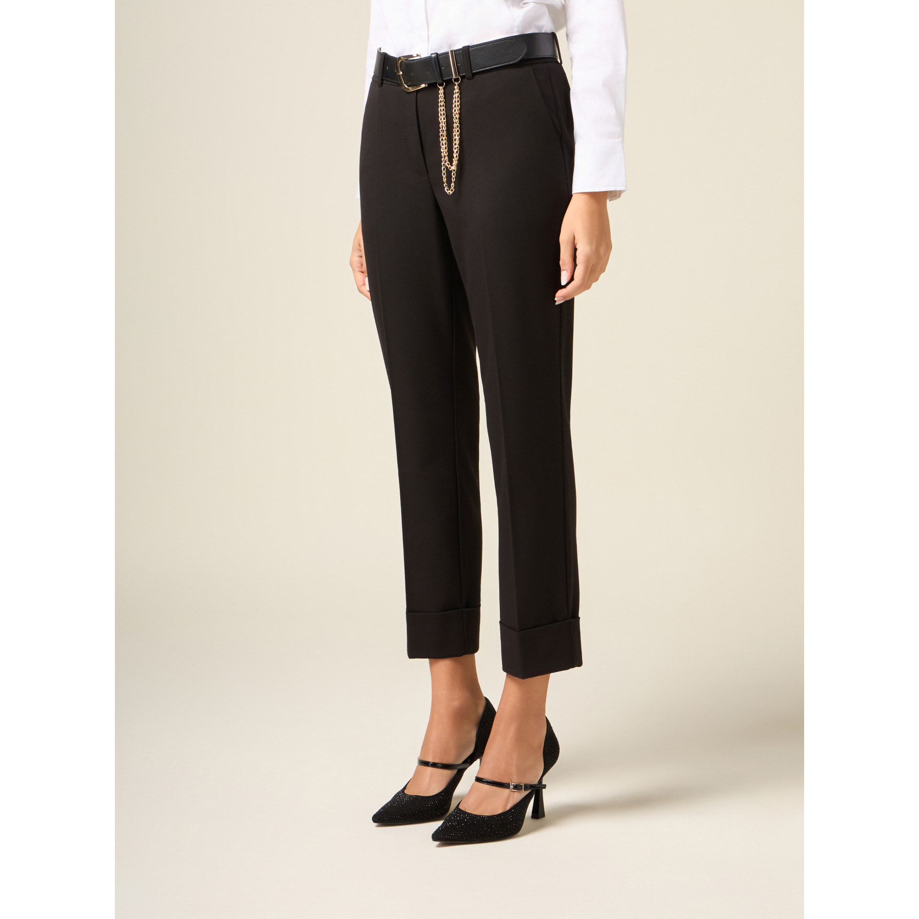 Oltre - Pantalones pitillo con cinturón - Negro