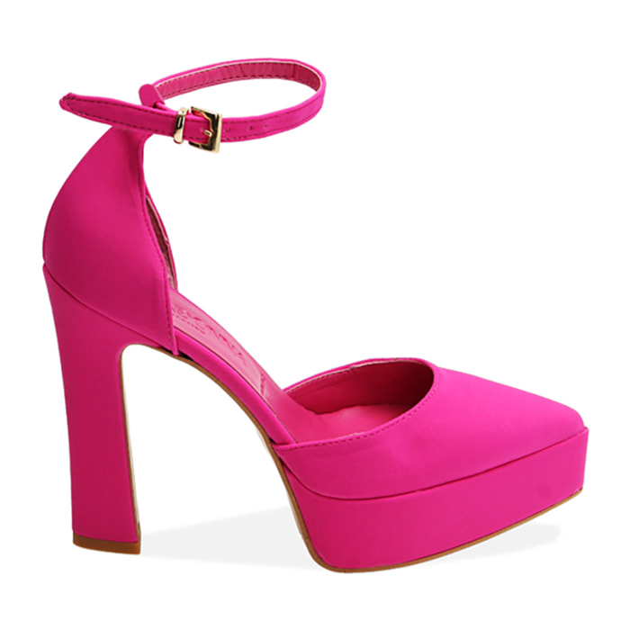 Zapato de tacón de plataforma fucsia, tacón de 12,5 cm.