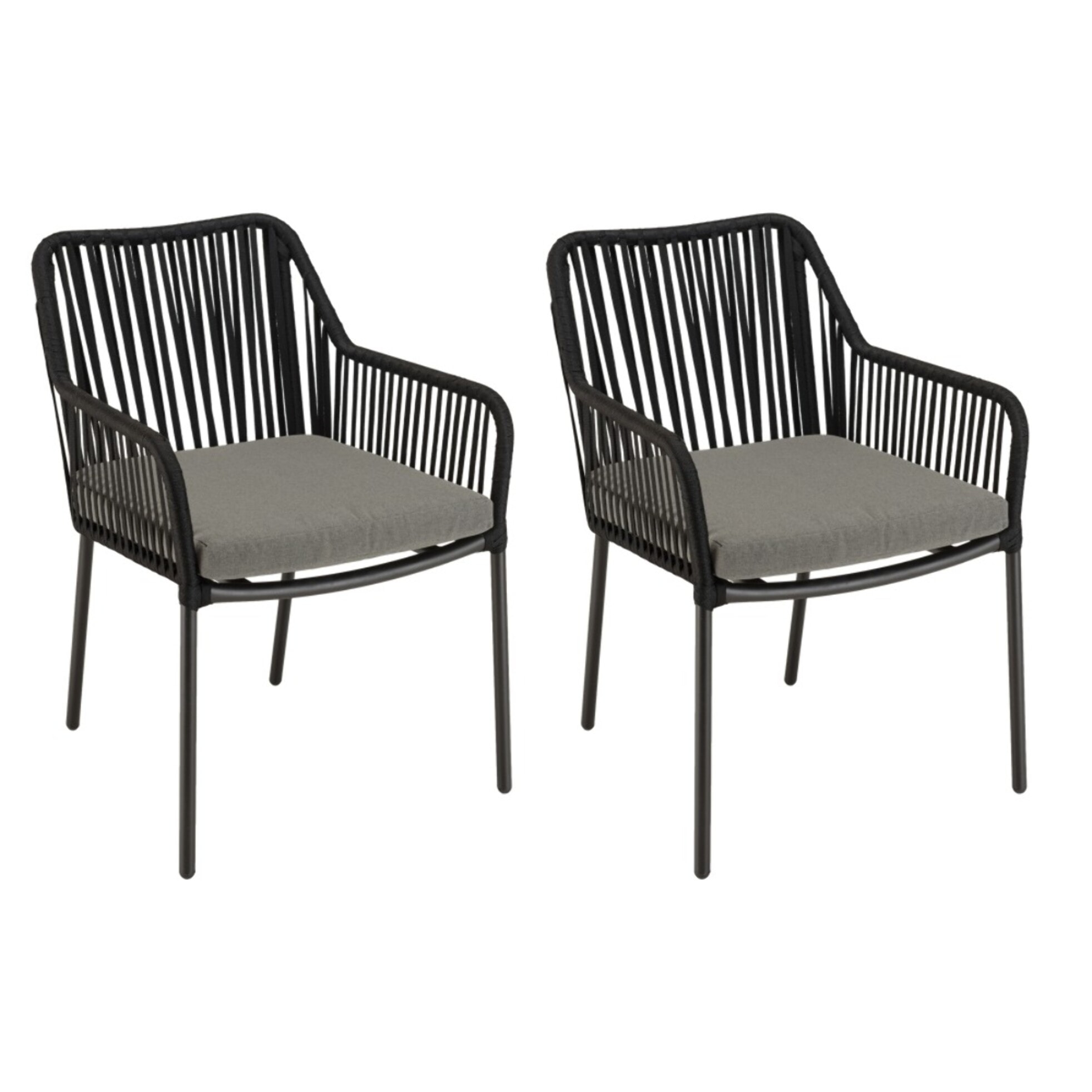 MALO - Lot de 2 fauteuils cordage noir coussin assise gris anthracite