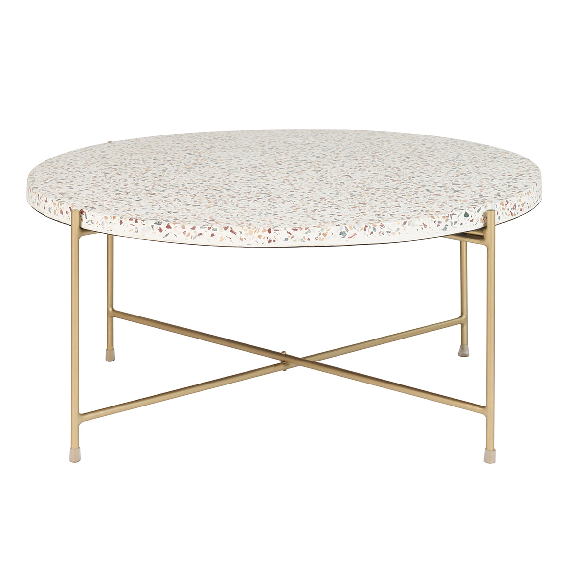 Table basse ronde design en terrazzo et métal doré D81 cm MEZZO