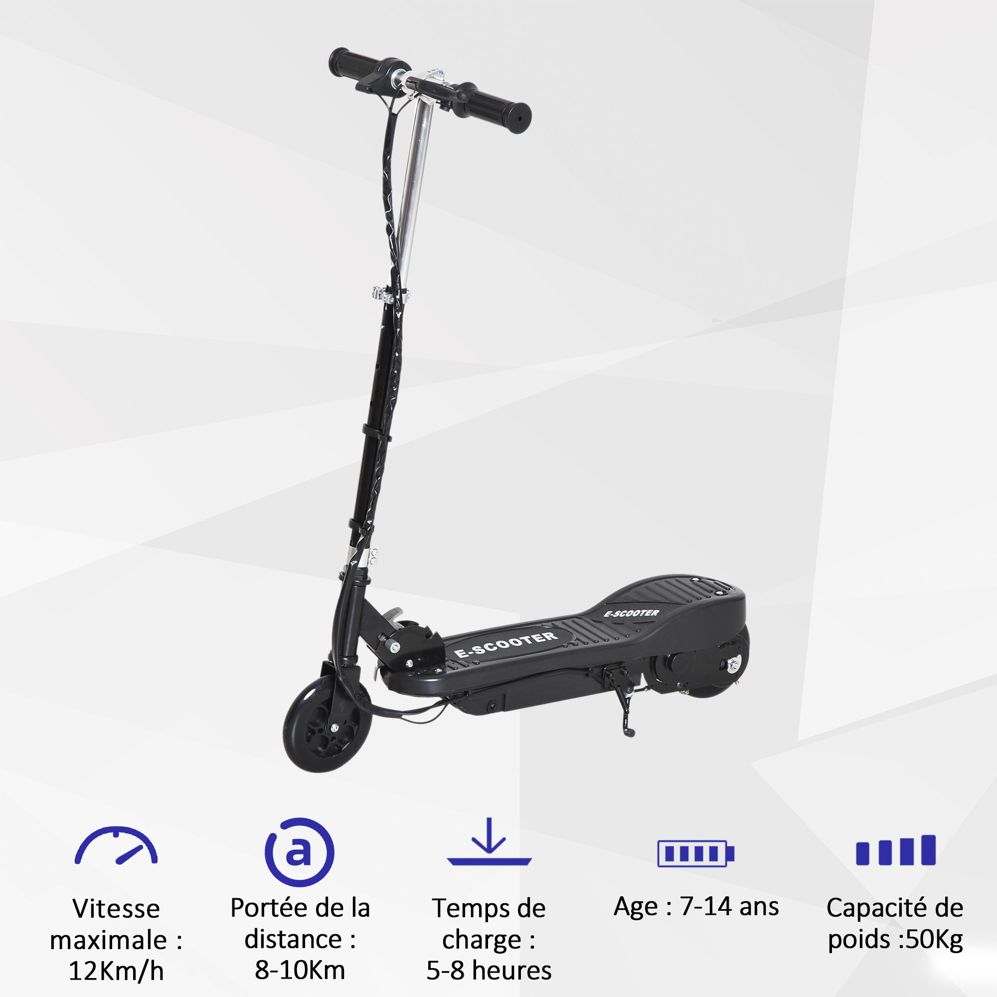 Trottinette électrique pliable enfant 7-14 ans - hauteur réglable - 120W 24V max. 12 Km/h - métal PP noir
